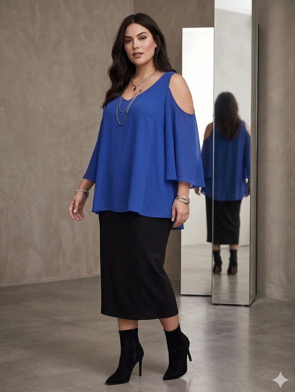 Torrid Cobalt Blue Cold Shoulder Blouse Edgy Flowing Easy Swing Chic Goth Top 3